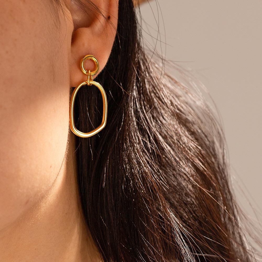 Round Hollow Drop Earrings - Gold Plated - Yacine & Me