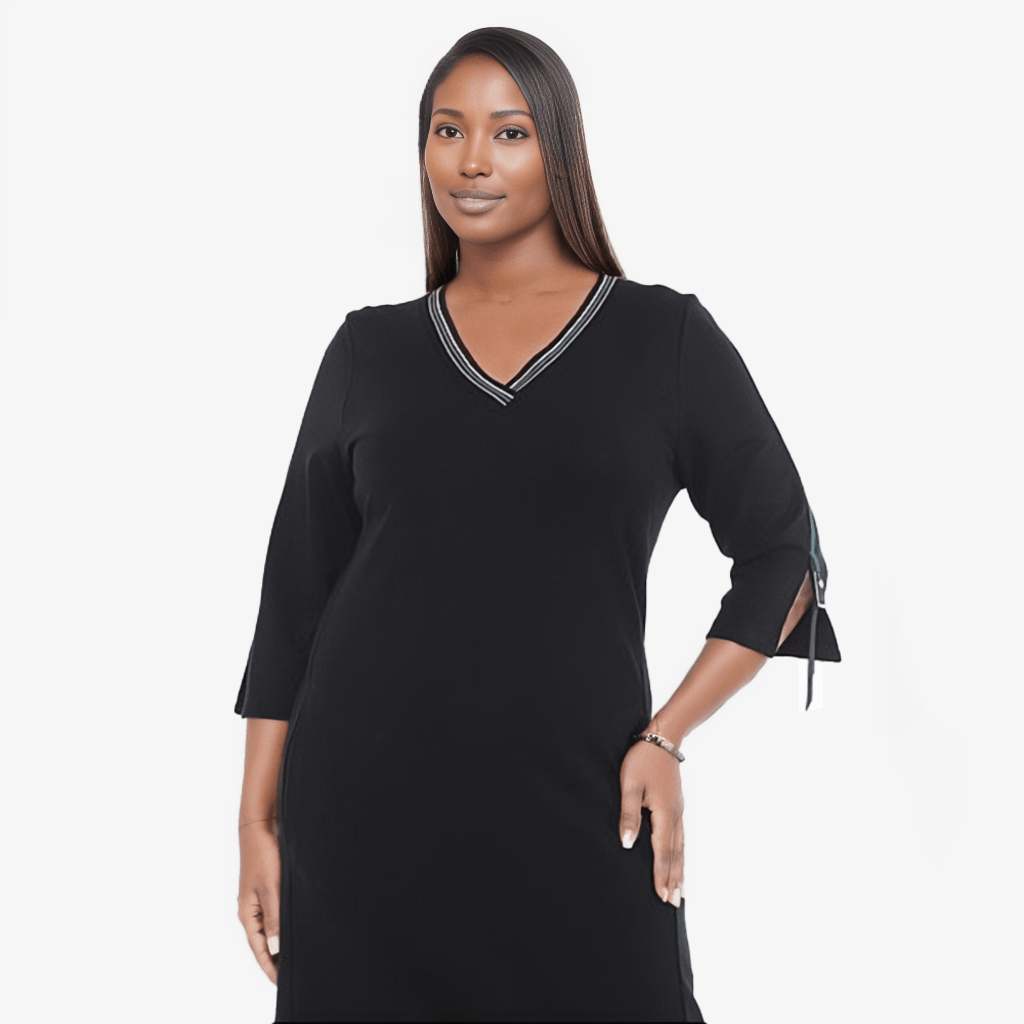 Plus Size - Sporty V-Neck Midi Dress - Yacine & Me