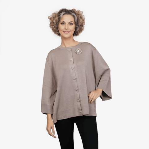 Oversize Cardigan With Flower Button - Yacine & Me