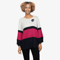 Oversize Color Block Cardigan With Flower Button - Yacine & Me