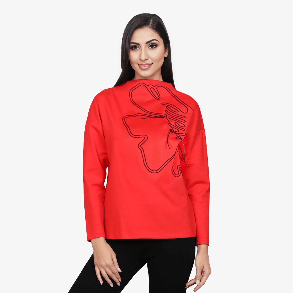 Red Long Sleeve Cowl Neck Top - Yacine & Me