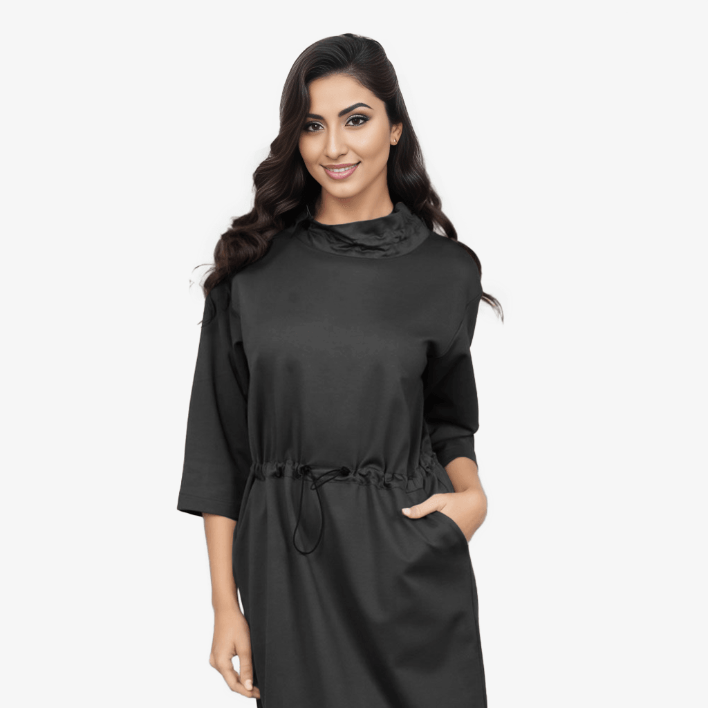 Cowl Neck Midi Dress With Drawstrings - Yacine & Me