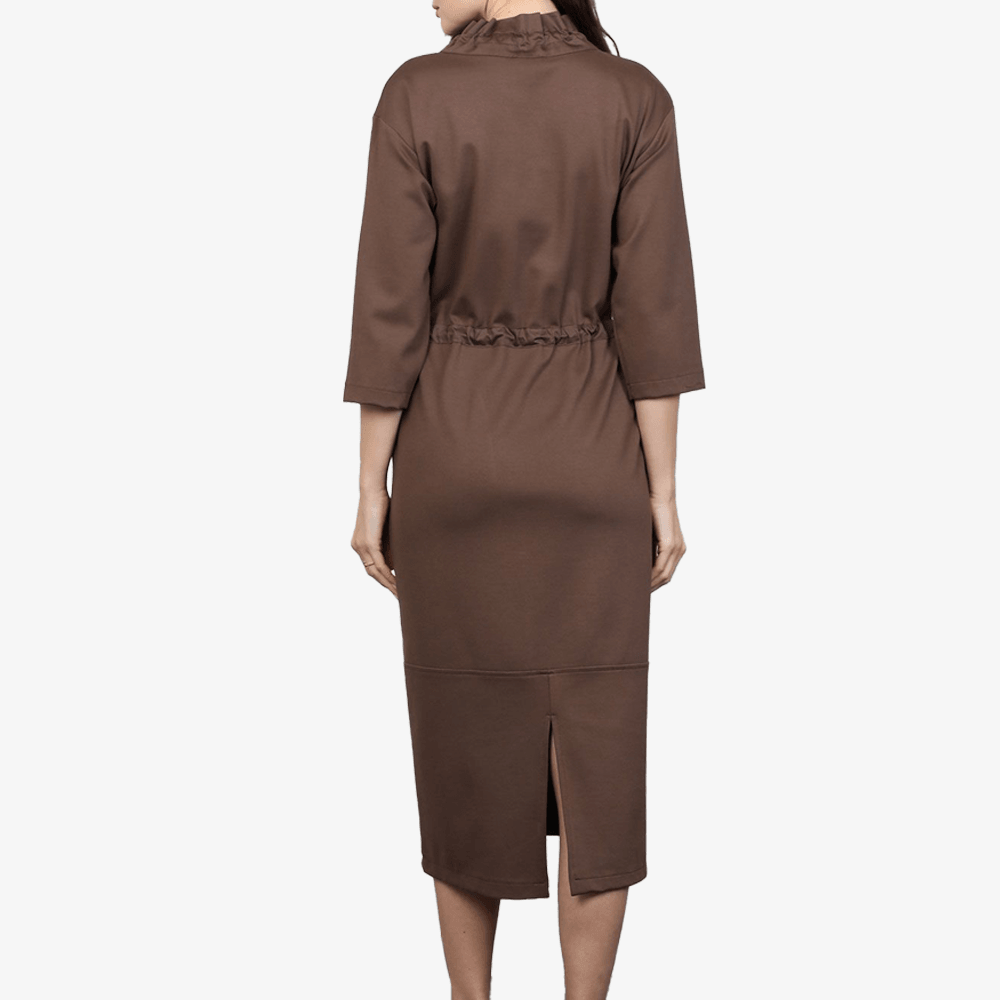 Cowl Neck Midi Dress With Drawstrings - Yacine & Me