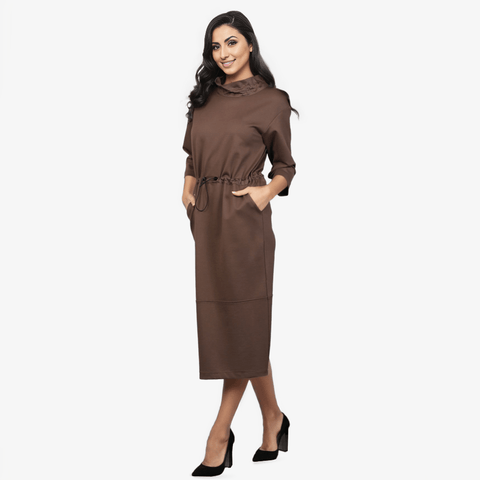 Cowl Neck Midi Dress With Drawstrings - Yacine & Me