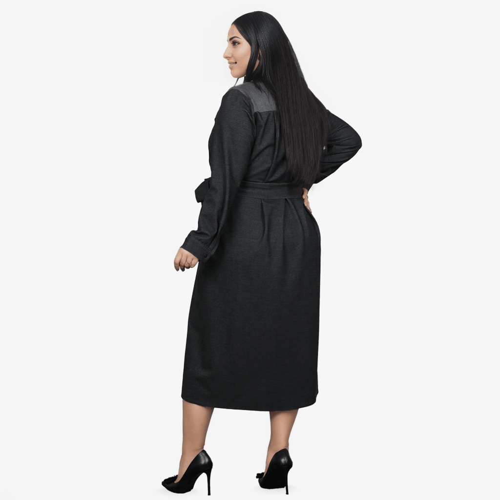 Plus Size - Long Sleeve Midi Dress - Yacine & Me