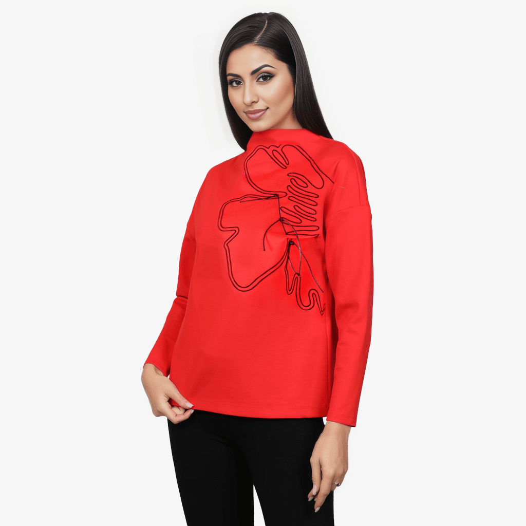 Red Long Sleeve Cowl Neck Top - Yacine & Me