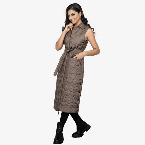 Quilted Long Vest With Side Buttons - Yacine & Me